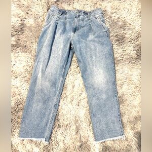 We the Free Size 31 Pleated 90s light blue denim Jeans raw Hem Boho